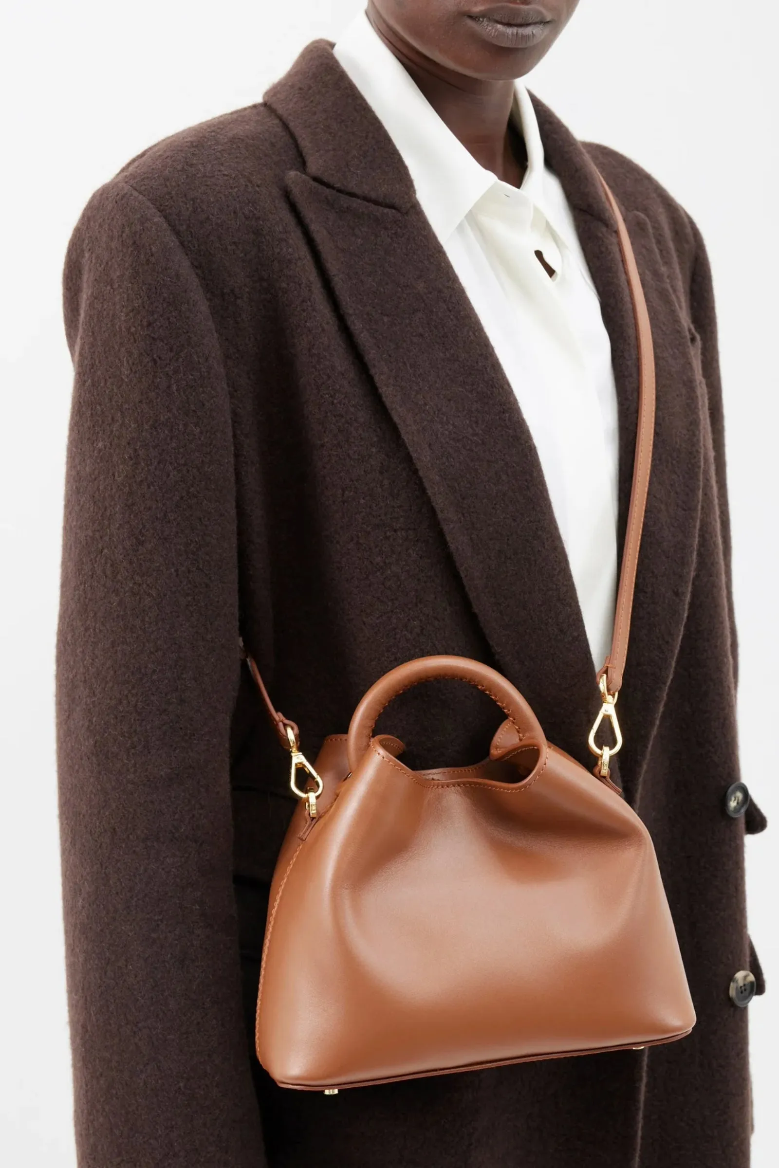 Baozi Top Handle Leather Crossbody Bag