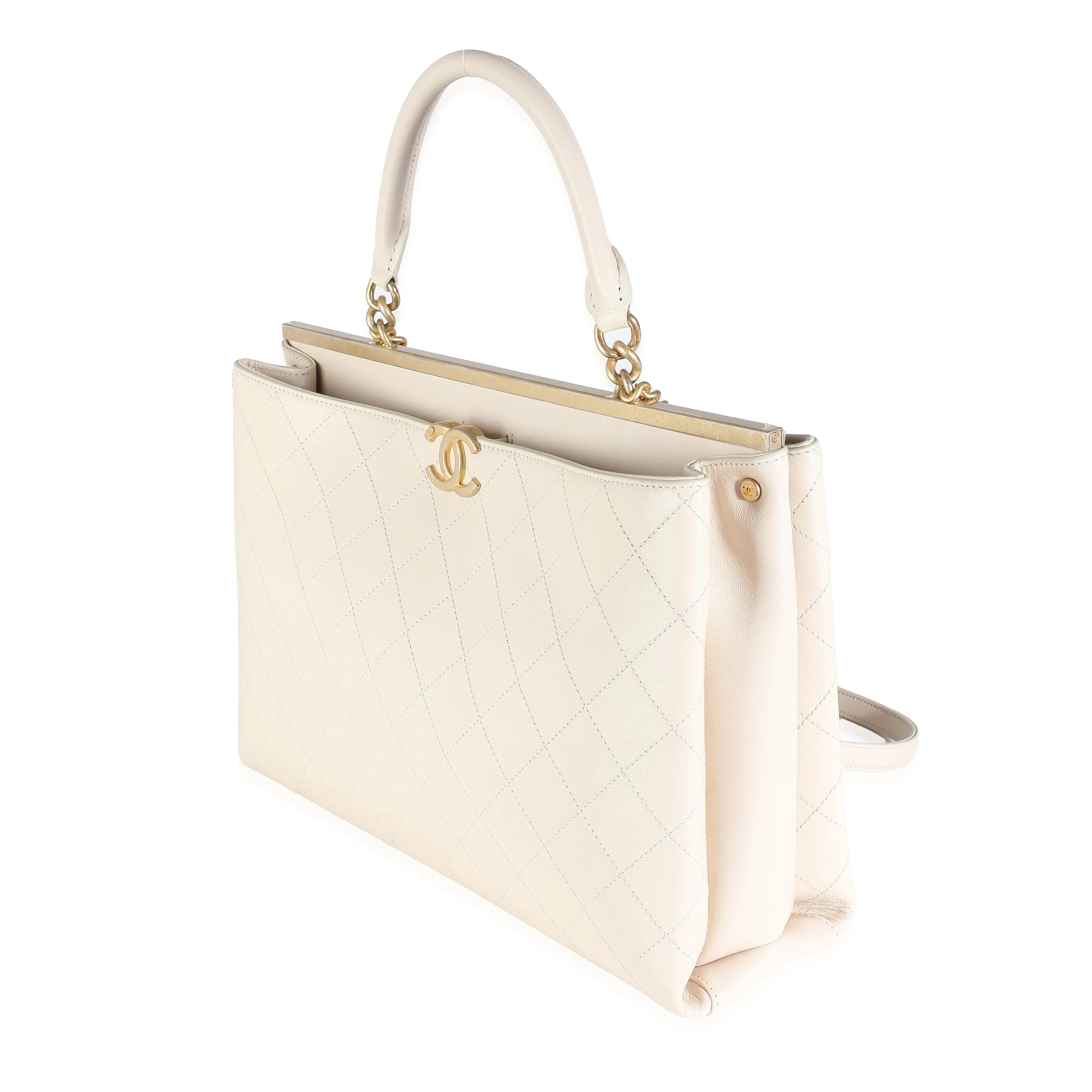 Beige Quilted Calfskin Large Coco Luxe Shopping Tote
