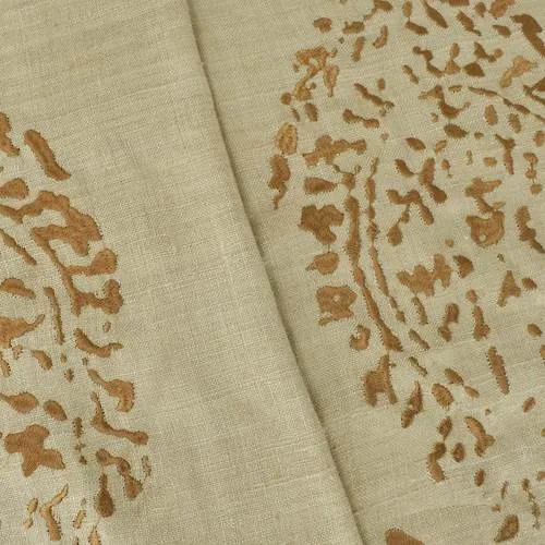 Beige/Brown Paisley Embroidered Silk Decorating Fabric