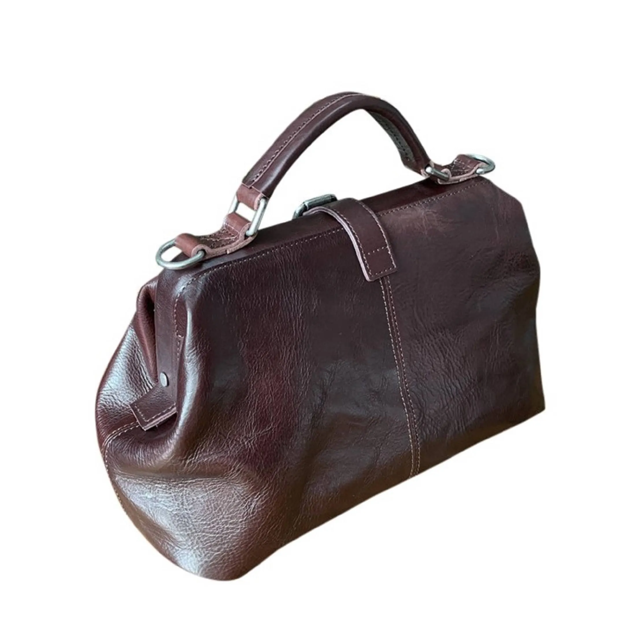 Black Doctor Bag Leather Handbag Crossbody Purse For Women
