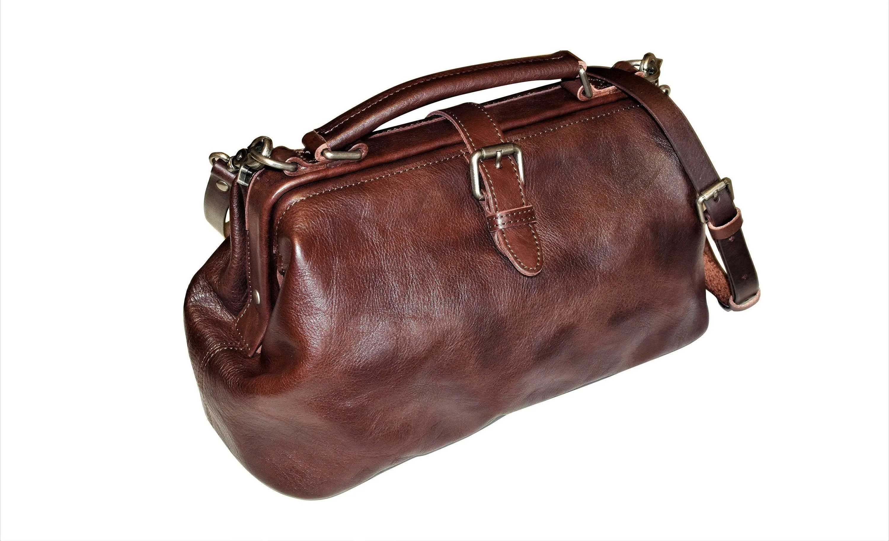 Black Doctor Bag Leather Handbag Crossbody Purse For Women