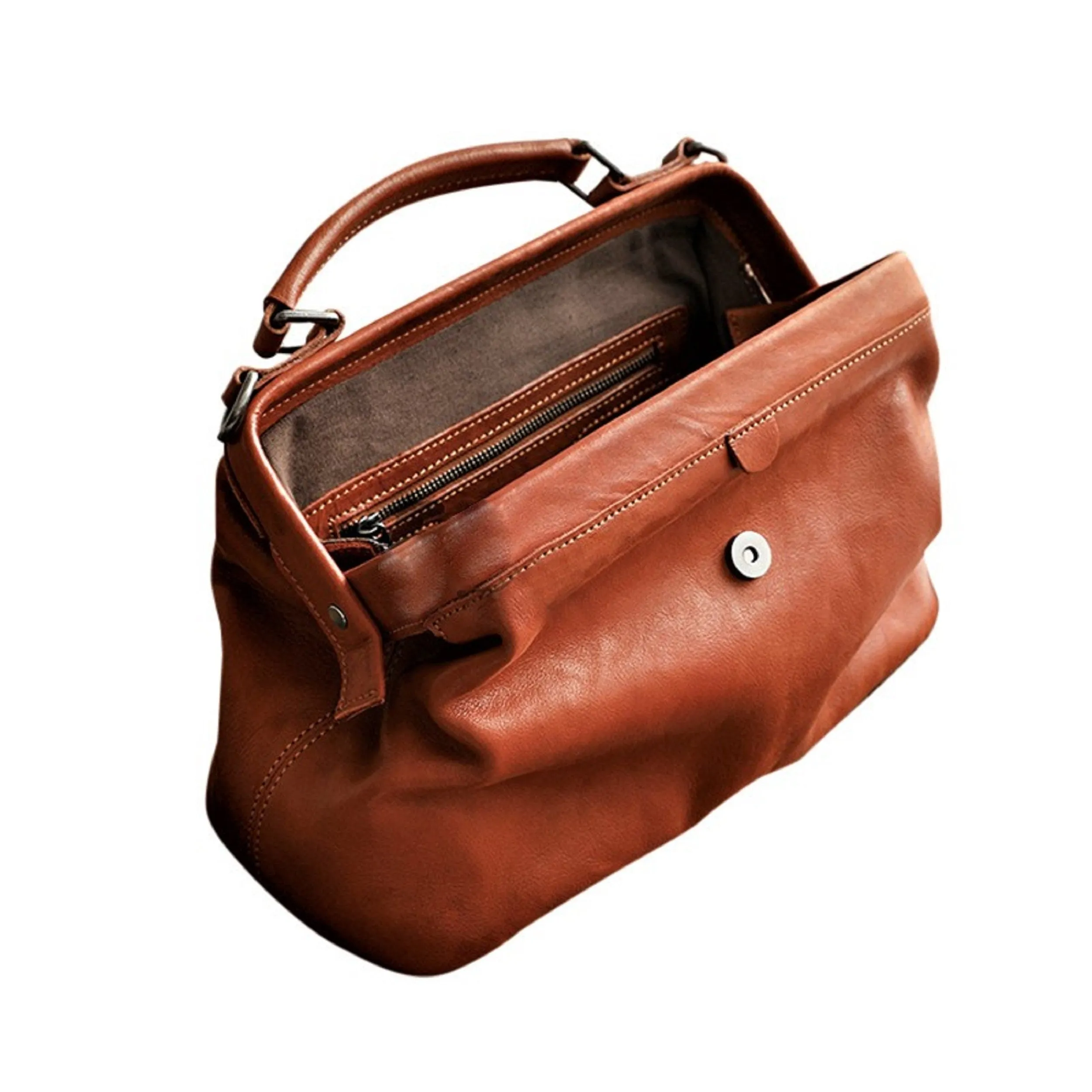 Black Doctor Bag Leather Handbag Crossbody Purse For Women