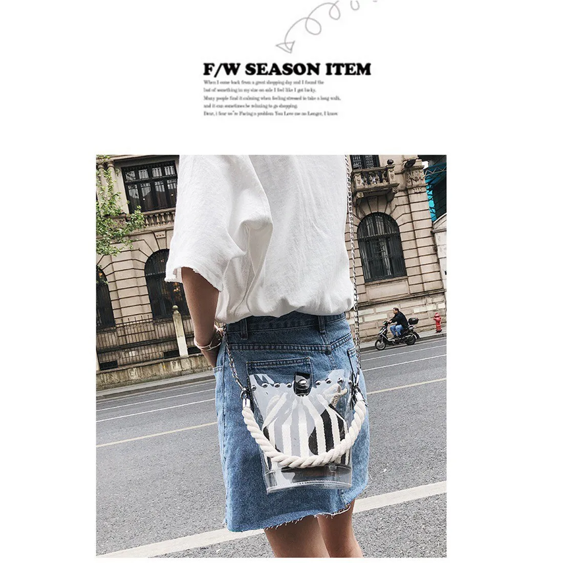 Black New Fashion PVC Chain Diagonal Bag Fashion Transparent Hit color Stripe Rivet Hemp Single shoulder Diagonal Child b