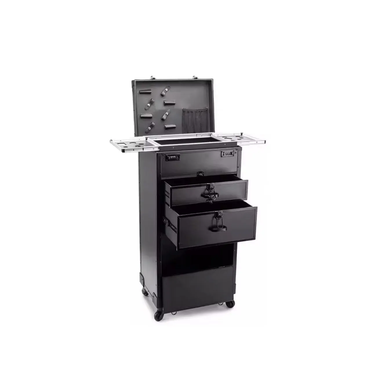 Black Professional Makeup Beauty Trolley Case with Wheels with Large Capacity