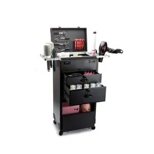 Black Professional Makeup Beauty Trolley Case with Wheels with Large Capacity