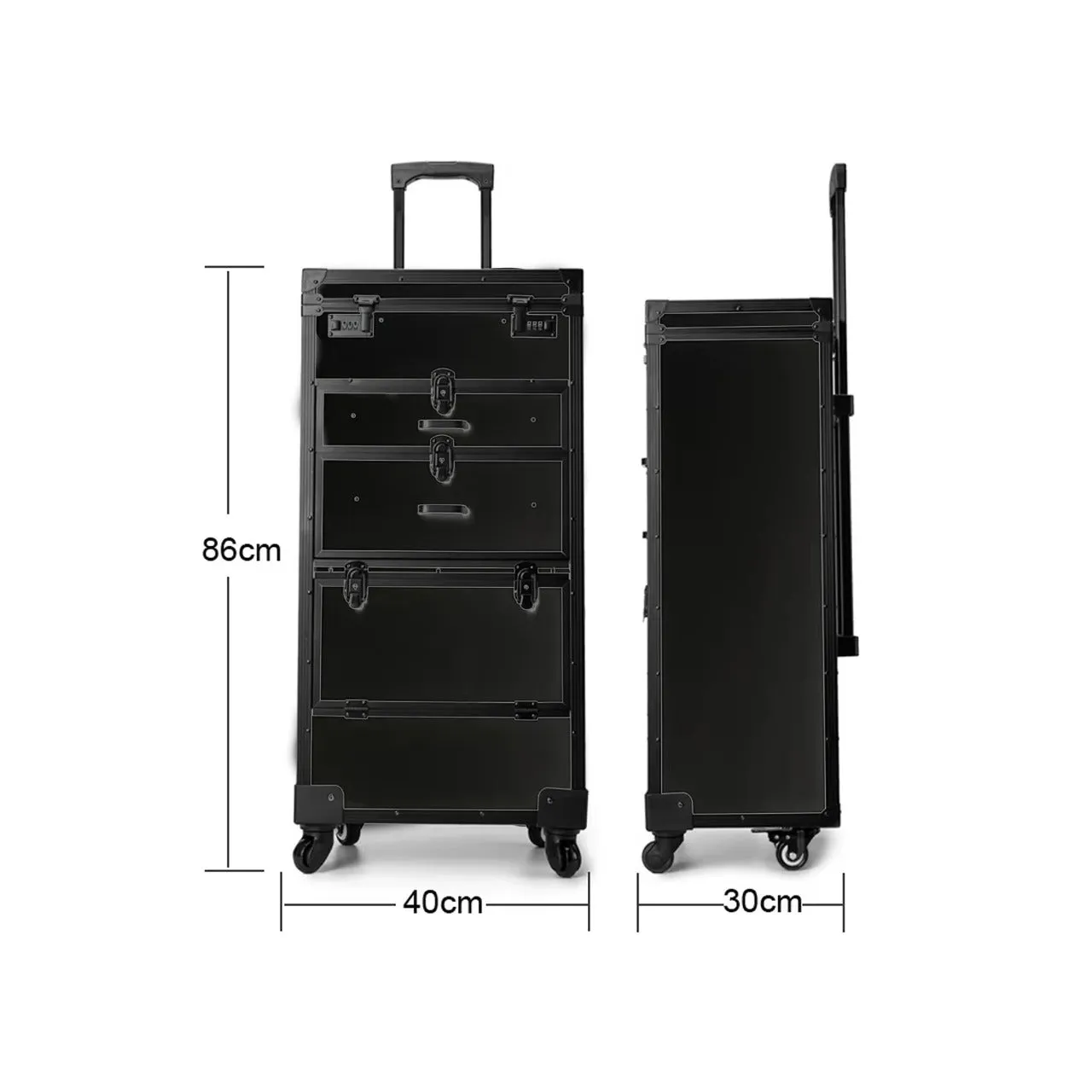 Black Professional Makeup Beauty Trolley Case with Wheels with Large Capacity
