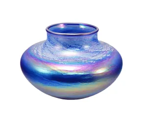 Blue Luster Glass Low Vase