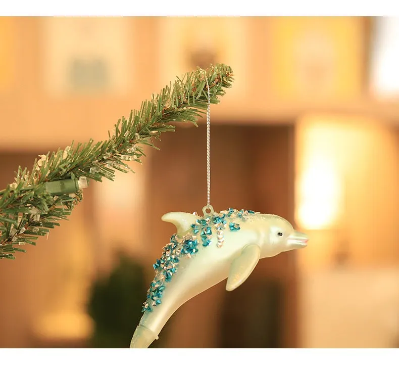 Bulk Artificial Glitter Dolphin Ornaments Christmas Hanging Ornaments Wholesale