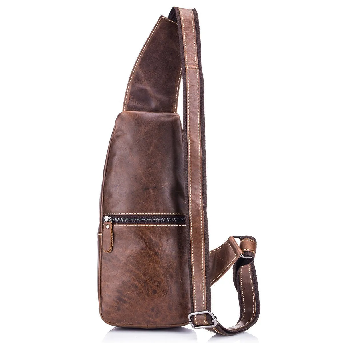 BULLCAPTAIN Men's Sling Bag Genuine Leather Chest Shoulder Backpack Cross Body Purse Water Resistant Anti Theft for Travel Hiking School (Brown)