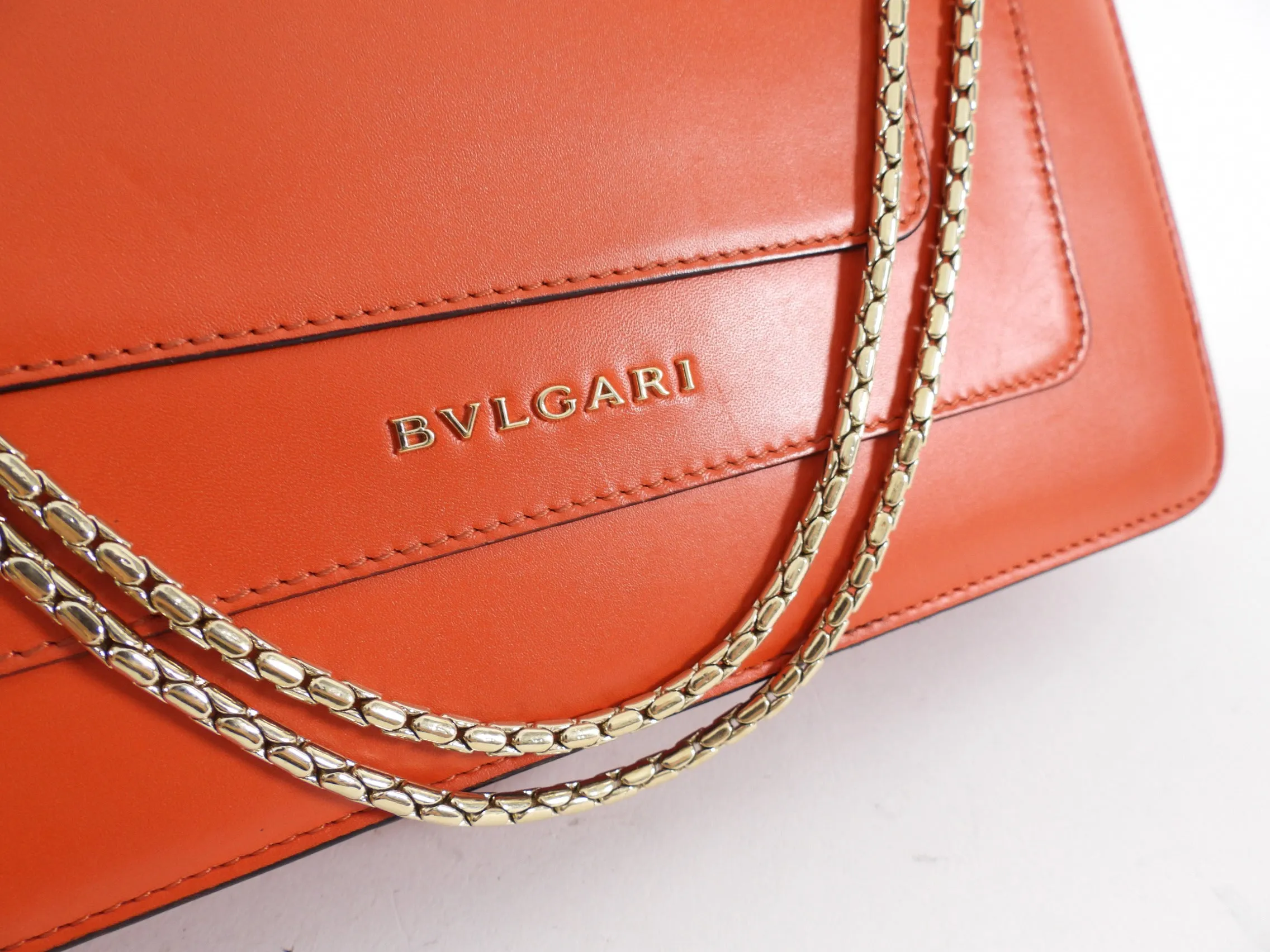 Bvlgari Medium Orange / Red Leather Serpenti Forever Flap Bag