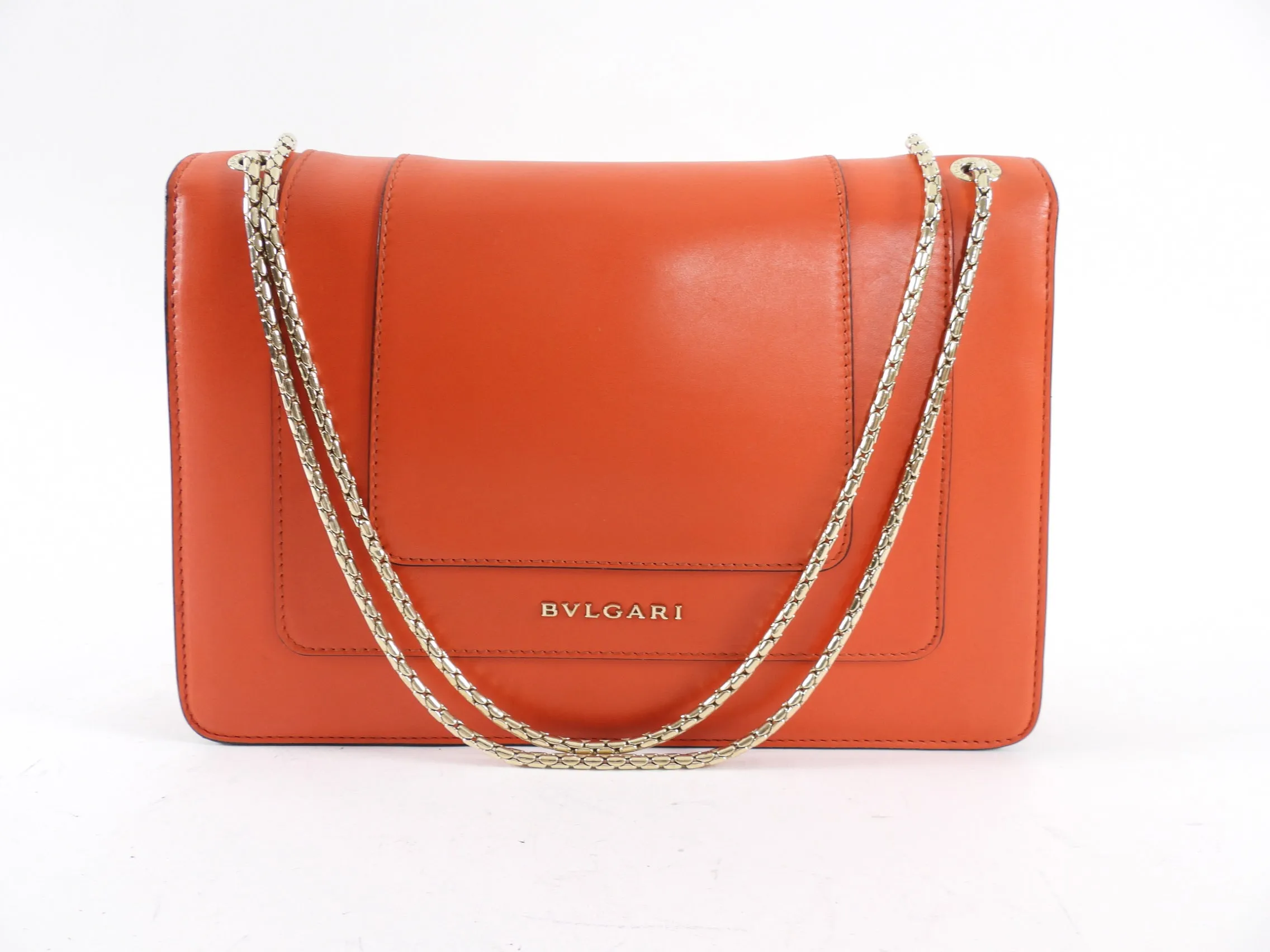 Bvlgari Medium Orange / Red Leather Serpenti Forever Flap Bag
