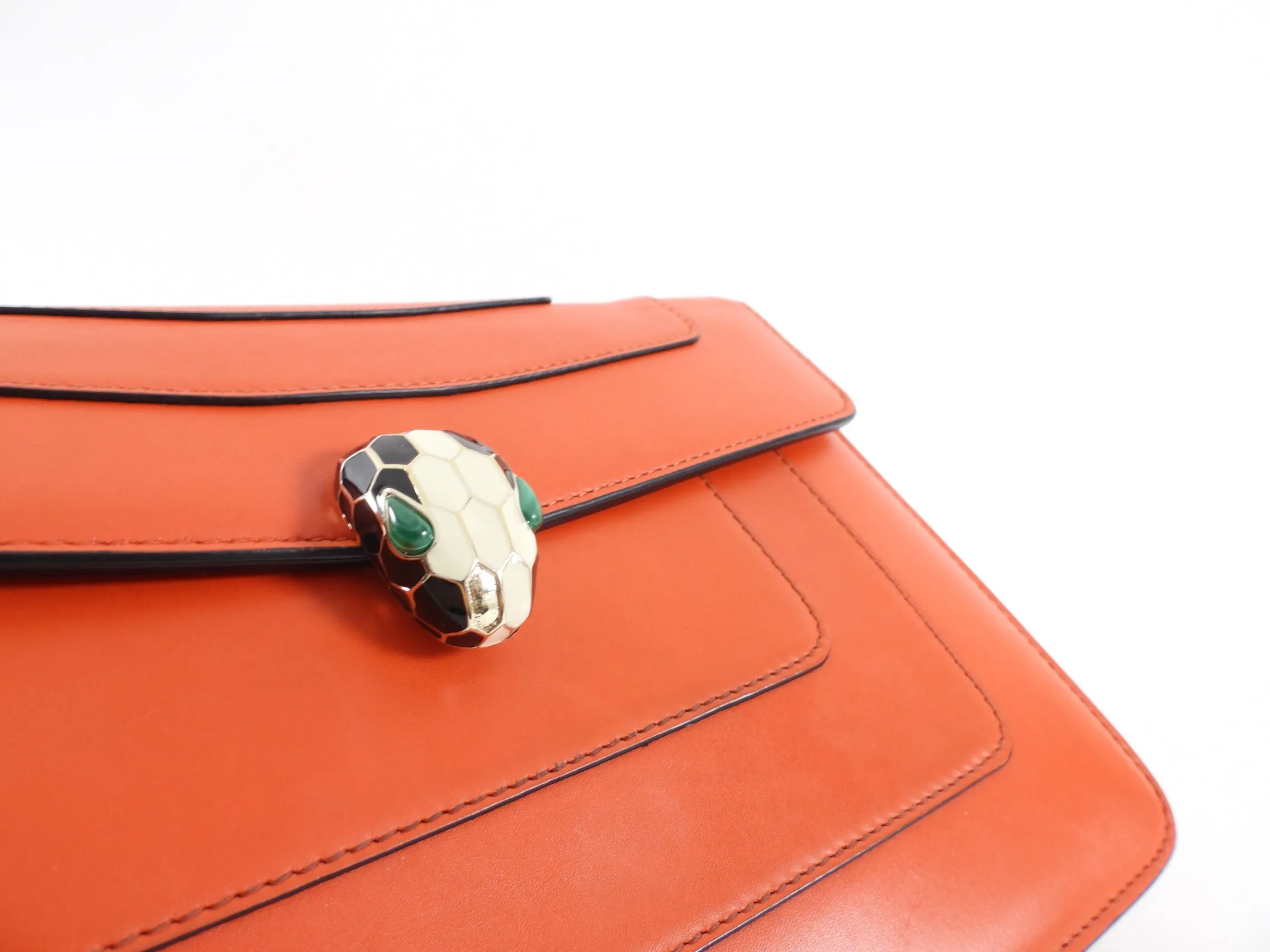Bvlgari Medium Orange / Red Leather Serpenti Forever Flap Bag