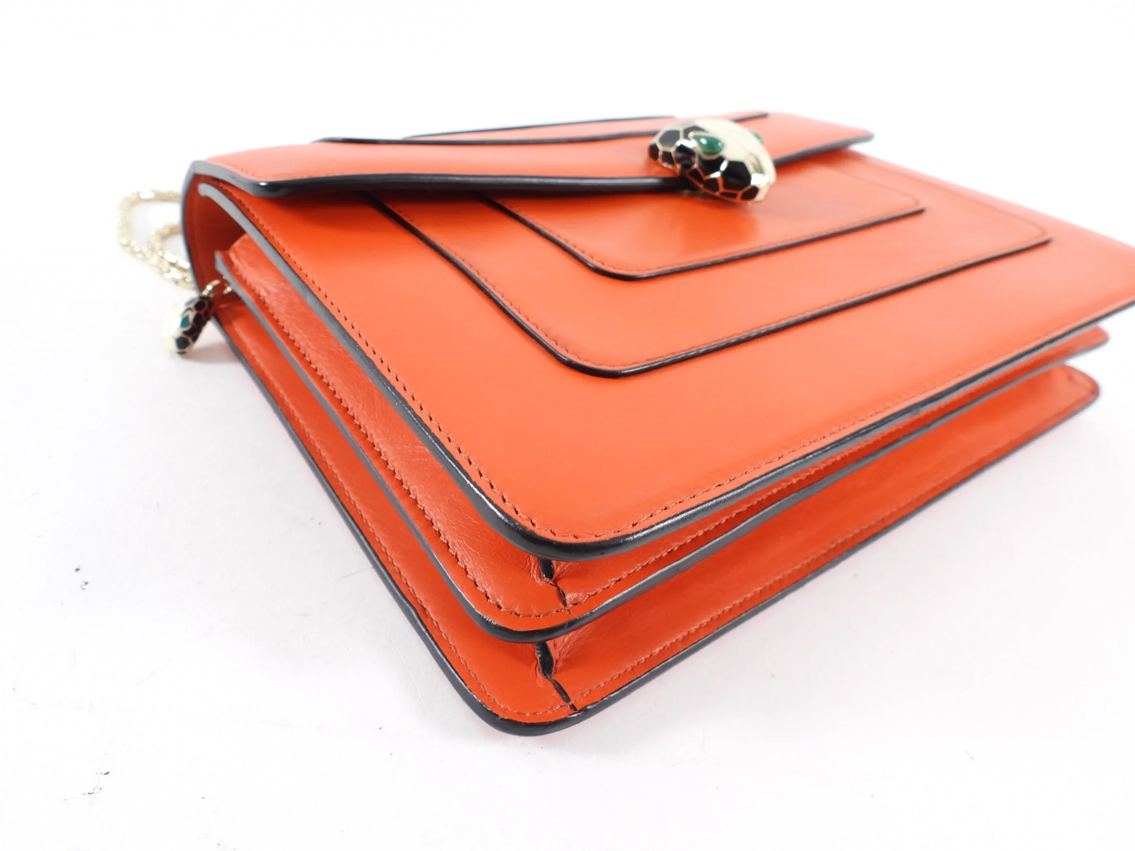Bvlgari Medium Orange / Red Leather Serpenti Forever Flap Bag