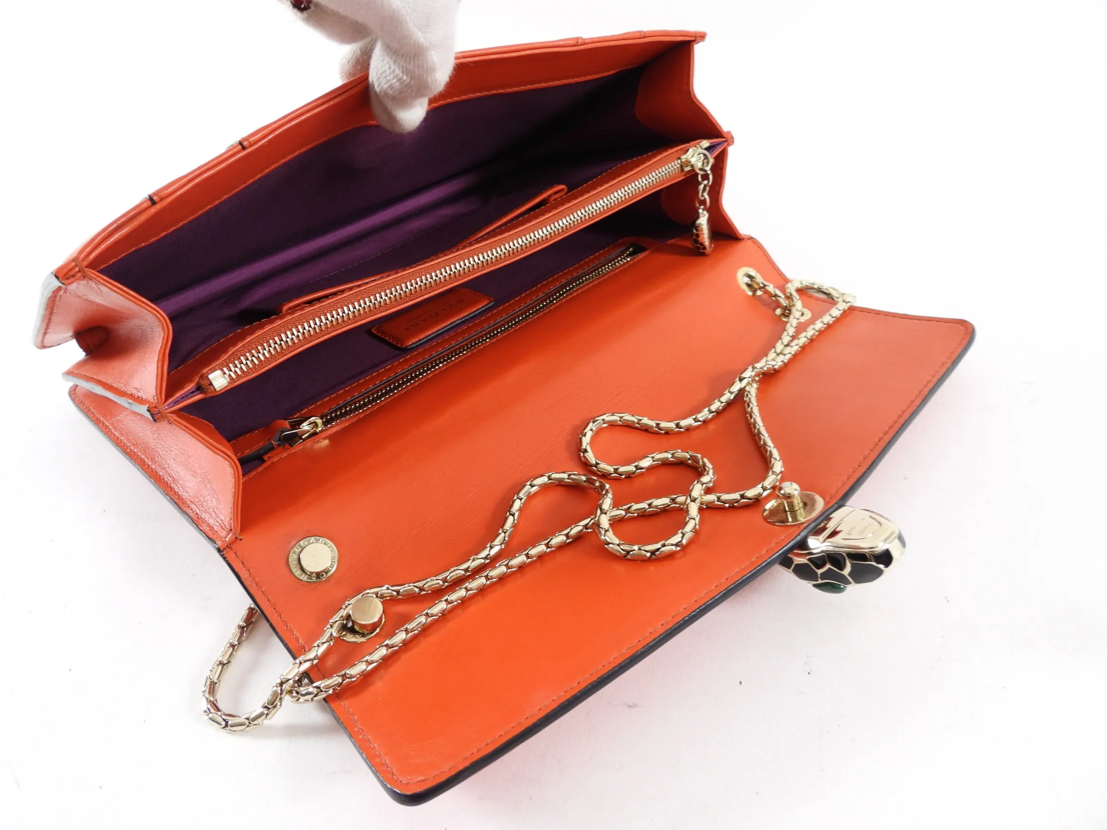 Bvlgari Medium Orange / Red Leather Serpenti Forever Flap Bag