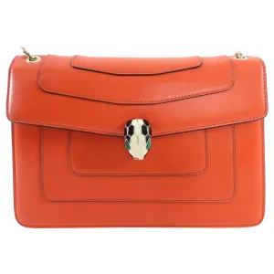 Bvlgari Medium Orange / Red Leather Serpenti Forever Flap Bag