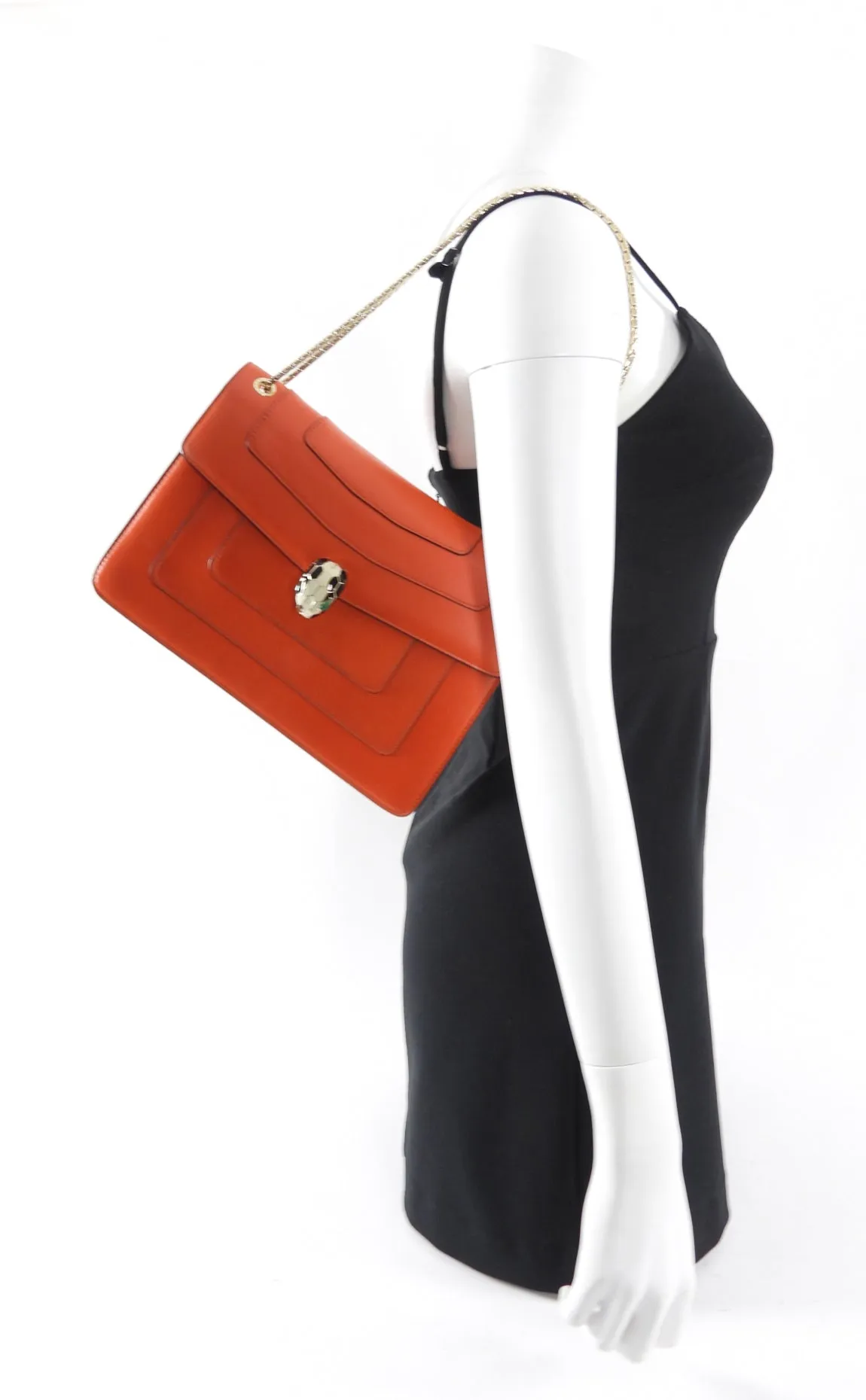 Bvlgari Medium Orange / Red Leather Serpenti Forever Flap Bag