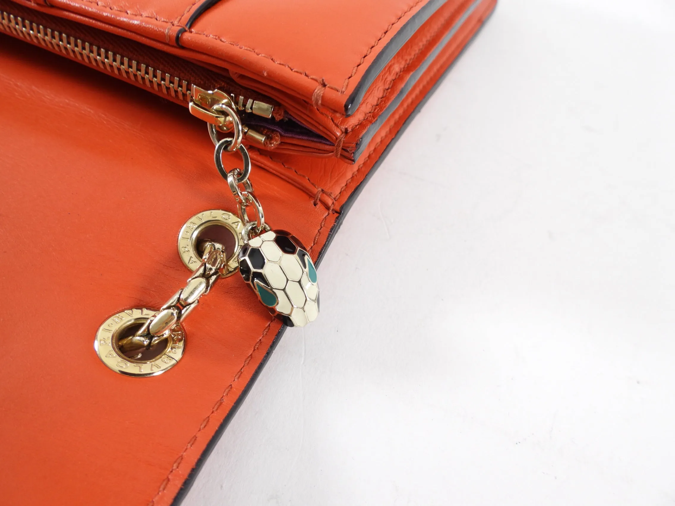 Bvlgari Medium Orange / Red Leather Serpenti Forever Flap Bag