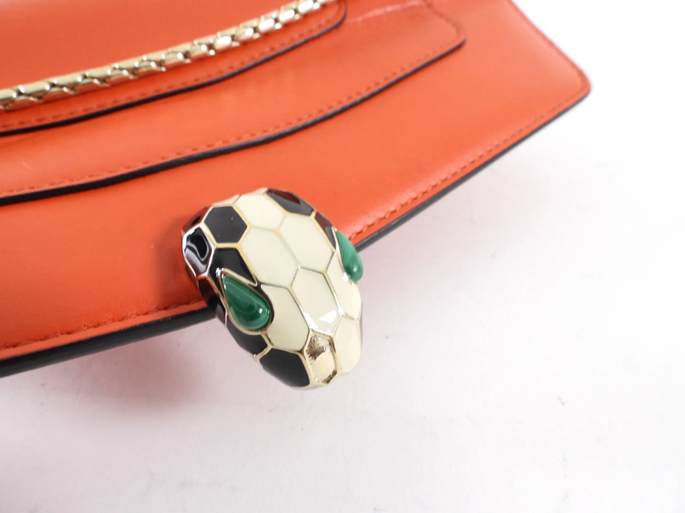 Bvlgari Medium Orange / Red Leather Serpenti Forever Flap Bag
