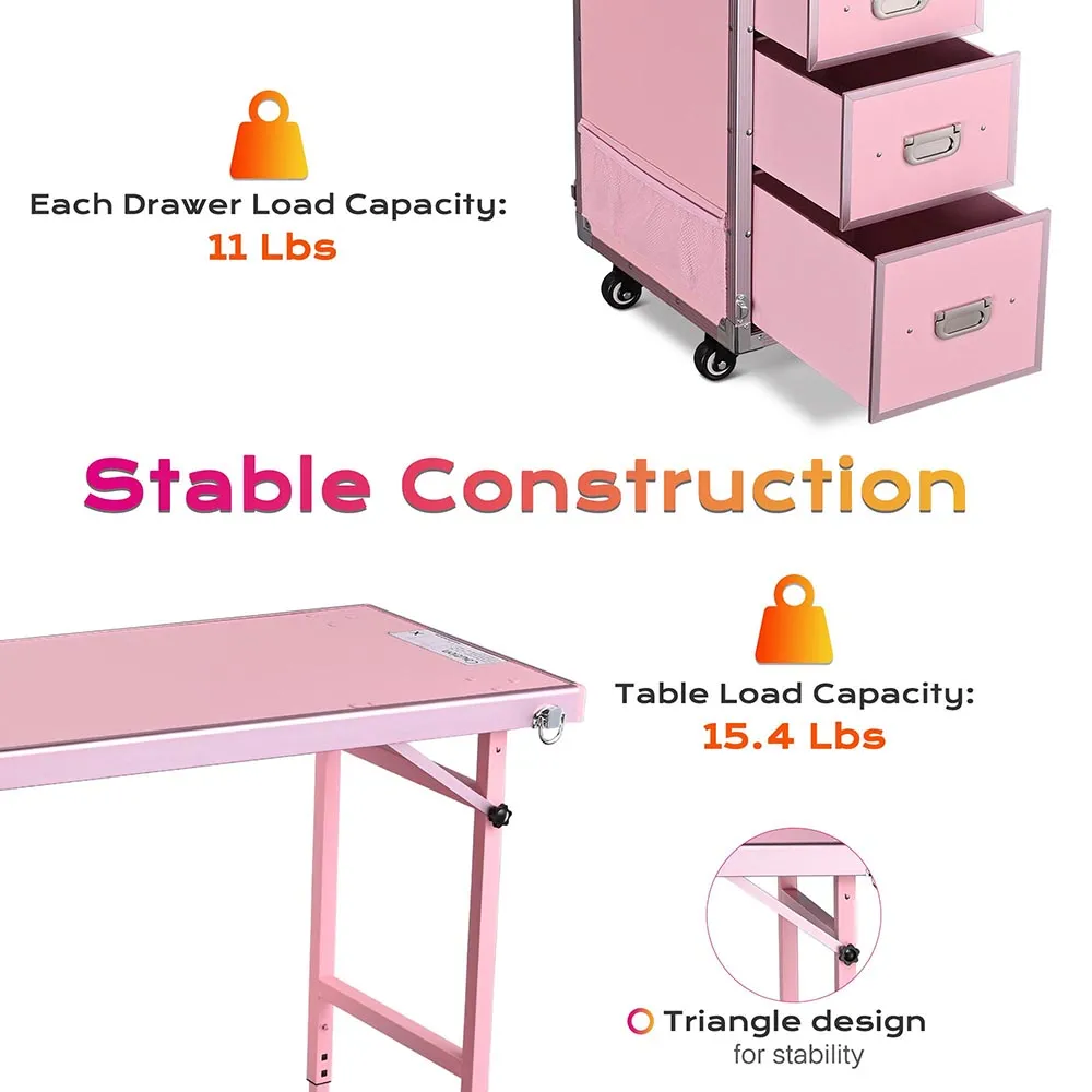 Byootique Rolling Manicure Table - Pink Lefty & Righty