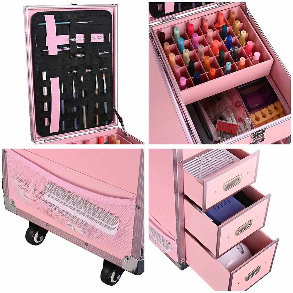 Byootique Rolling Manicure Table - Pink Lefty & Righty