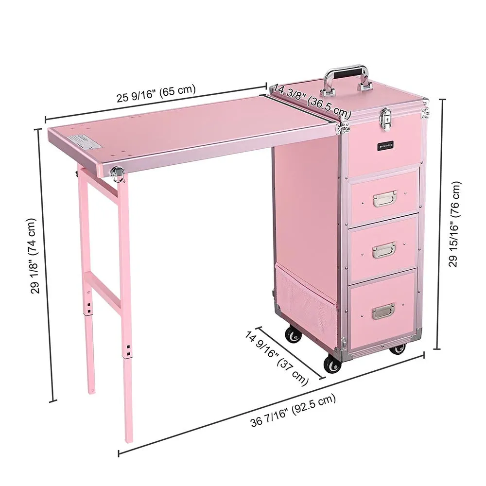 Byootique Rolling Manicure Table - Pink Lefty & Righty