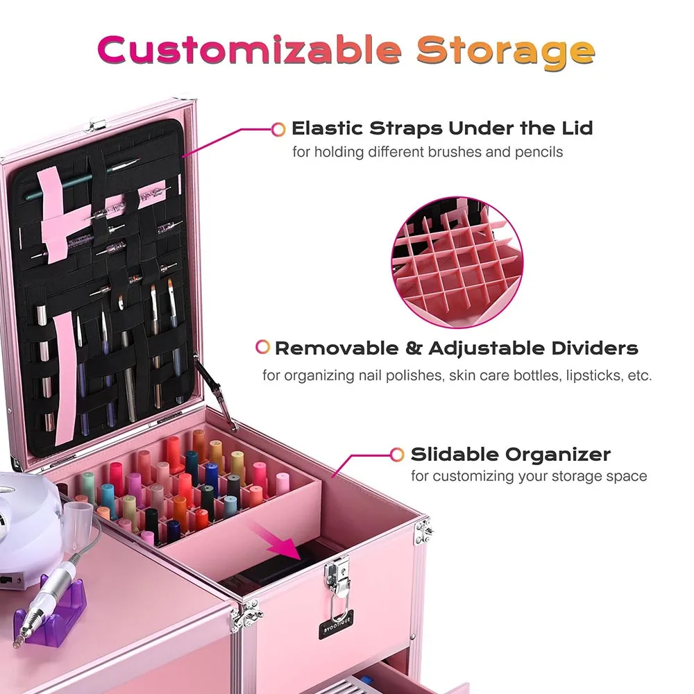 Byootique Rolling Manicure Table - Pink Lefty & Righty