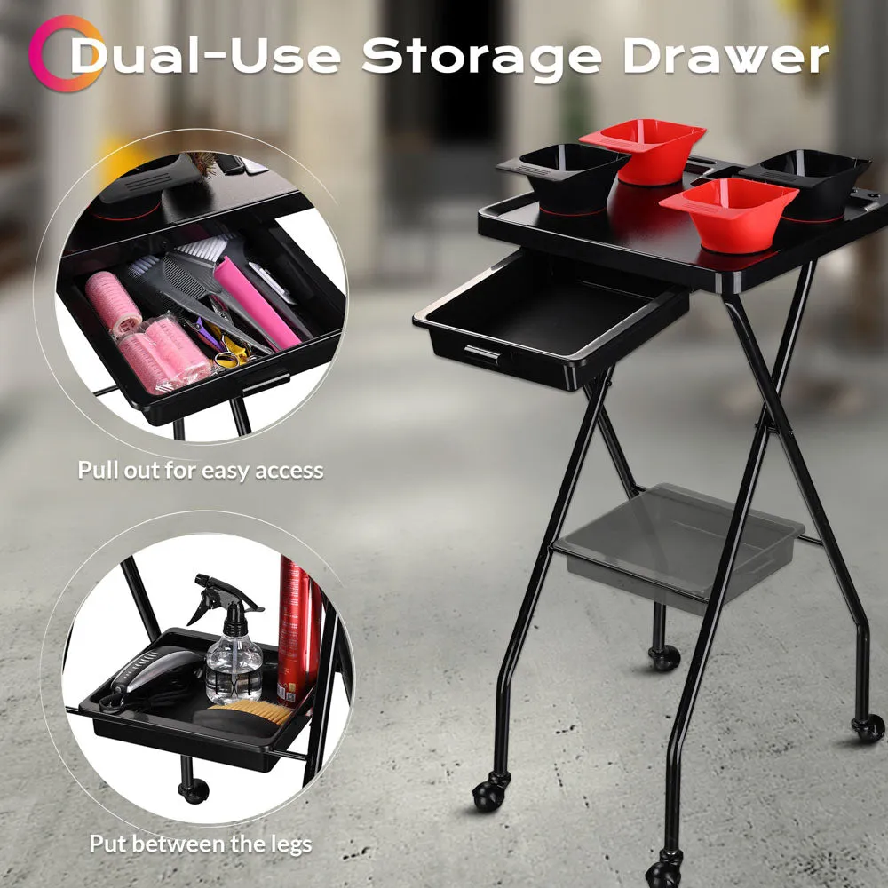 Byootique Salon Cart Folding Magnetic Tray with Bowls Drawer