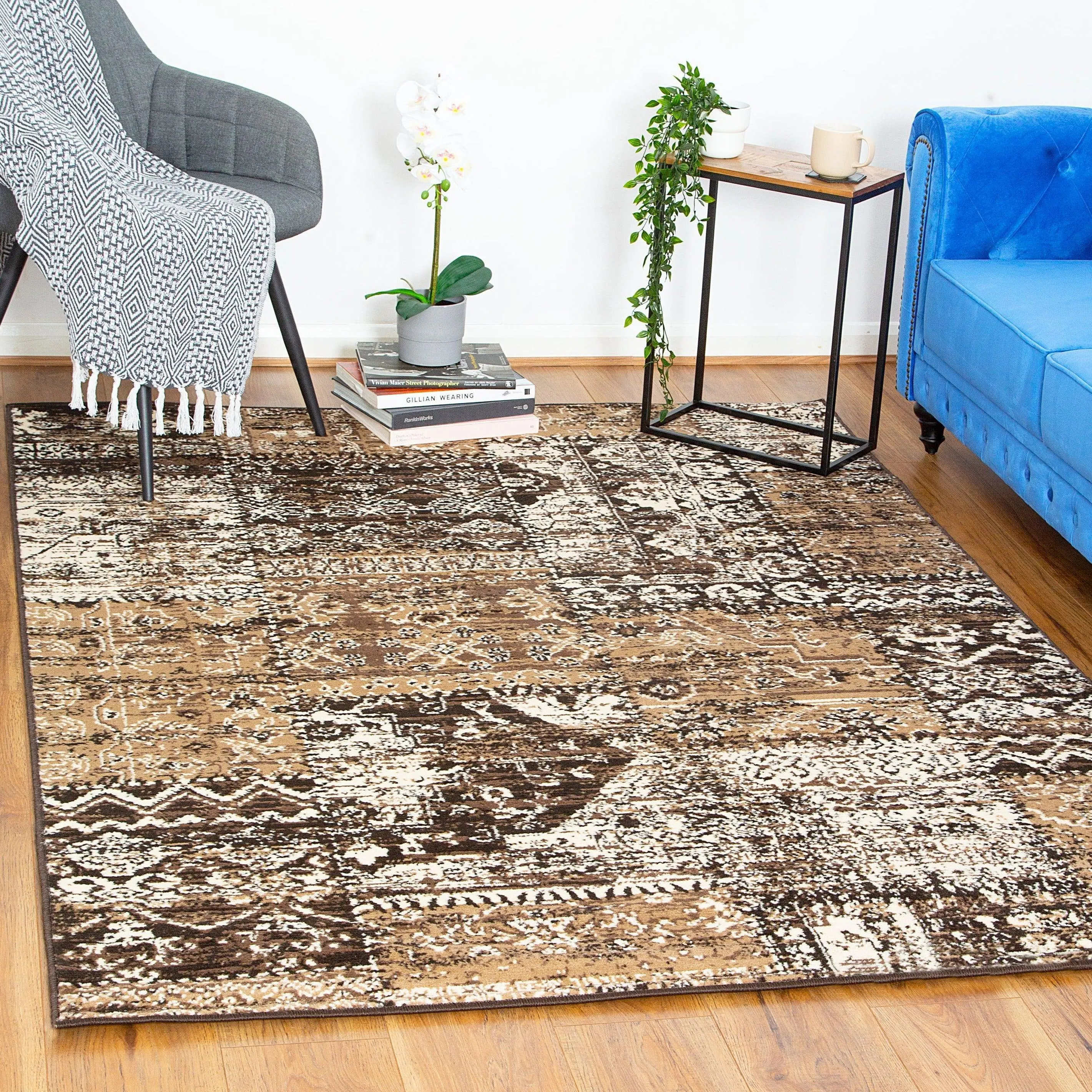 Cacao Vintage Style Patch Work Pattern Rug - Texas