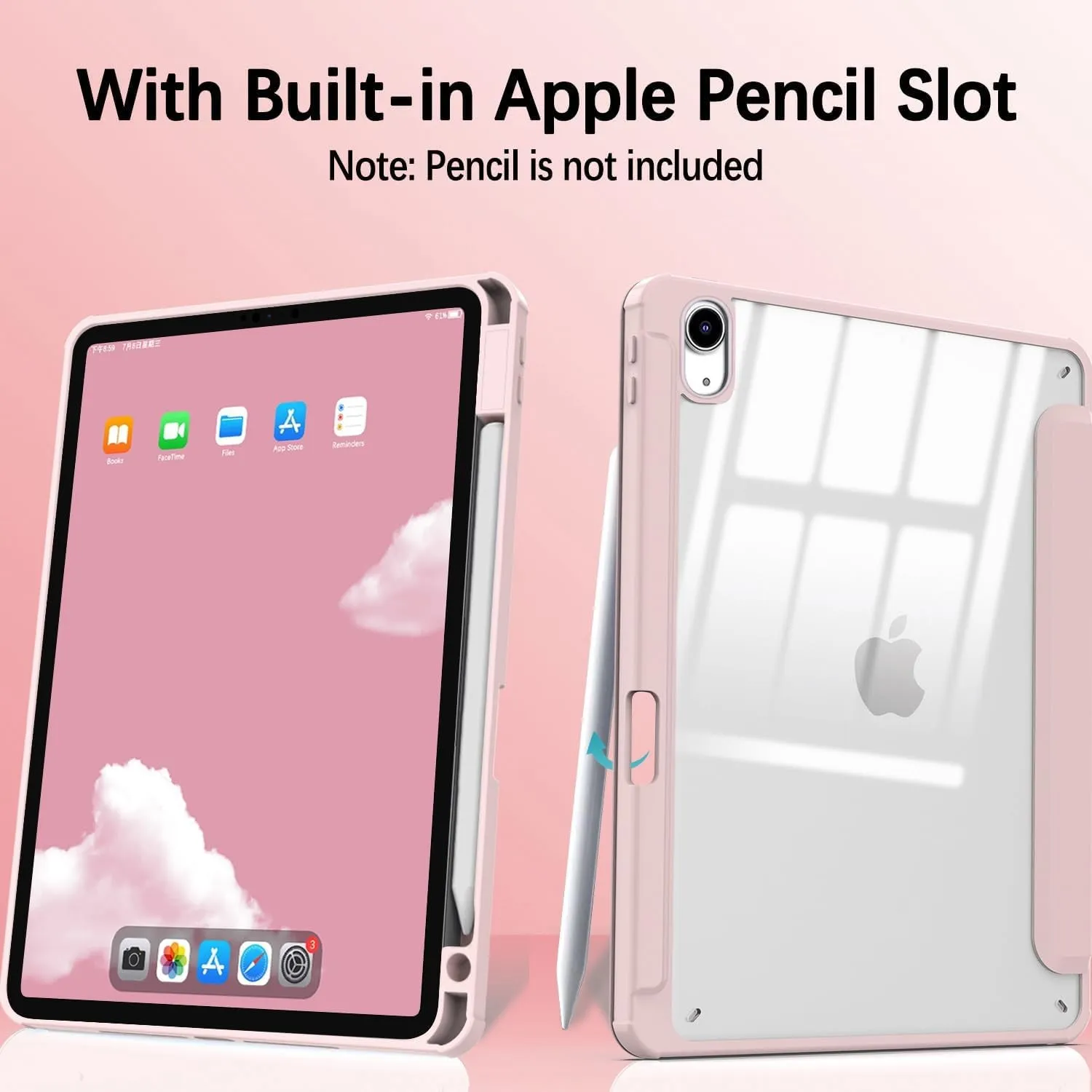 Case for Ipad 10Th Generation Case with Pencil Holder, for Ipad 10.9 Inch 10Th Gen Ipad Case 2022 with Clear Back, Stand Cover for Ipad 10Th Generation 2022, Auto Sleep/Wake, Cute Pink