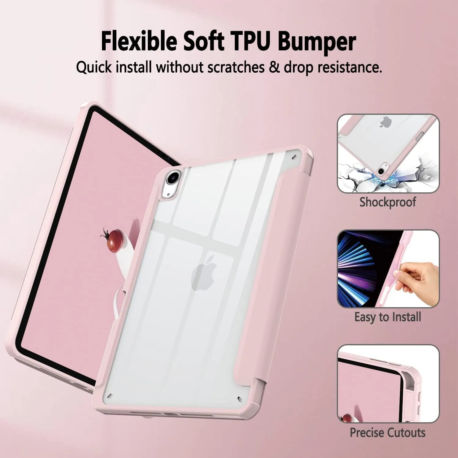 Case for Ipad 10Th Generation Case with Pencil Holder, for Ipad 10.9 Inch 10Th Gen Ipad Case 2022 with Clear Back, Stand Cover for Ipad 10Th Generation 2022, Auto Sleep/Wake, Cute Pink