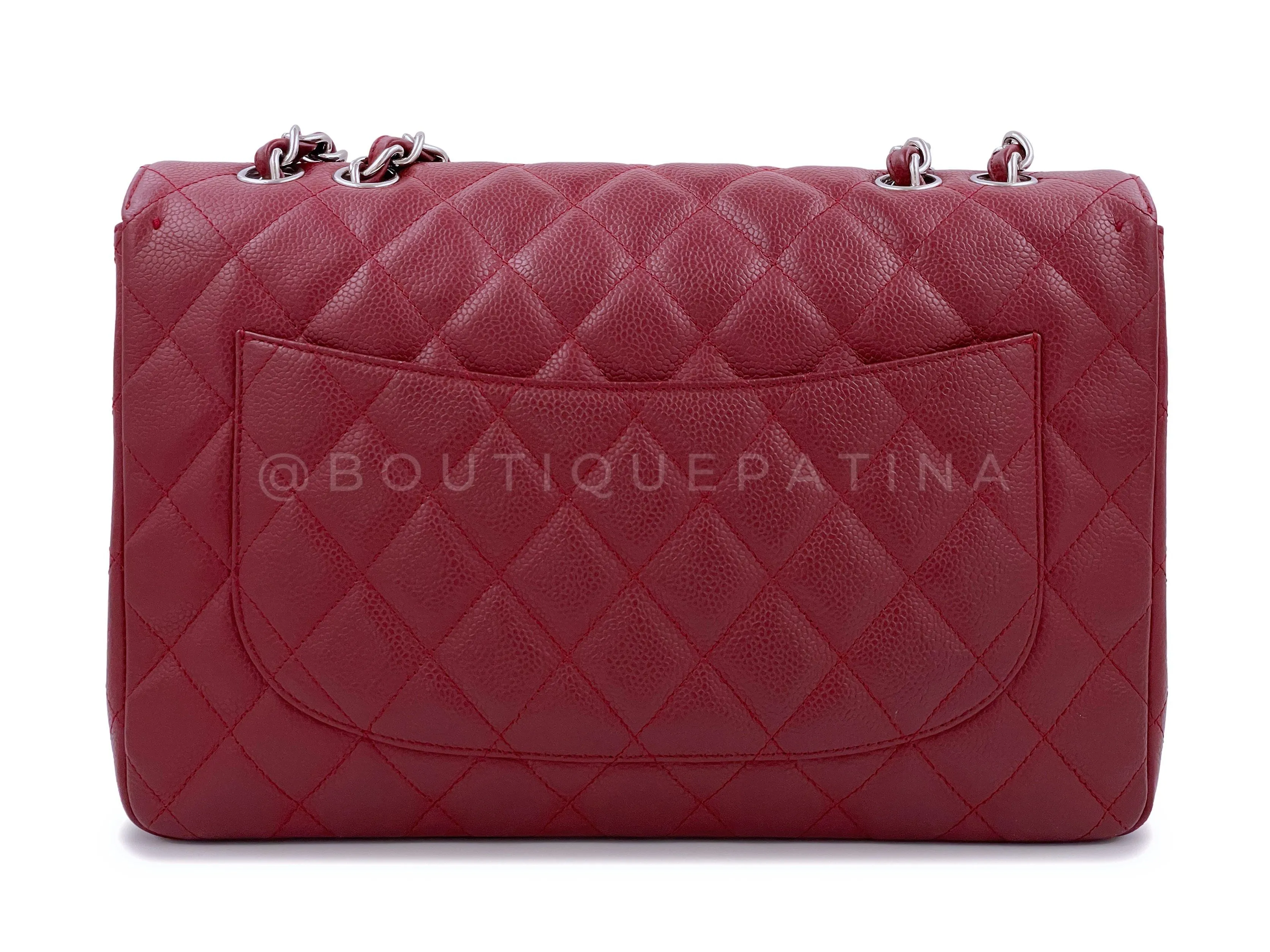 Chanel 2009 Burgundy Red Caviar Jumbo Classic Single Flap Bag SHW