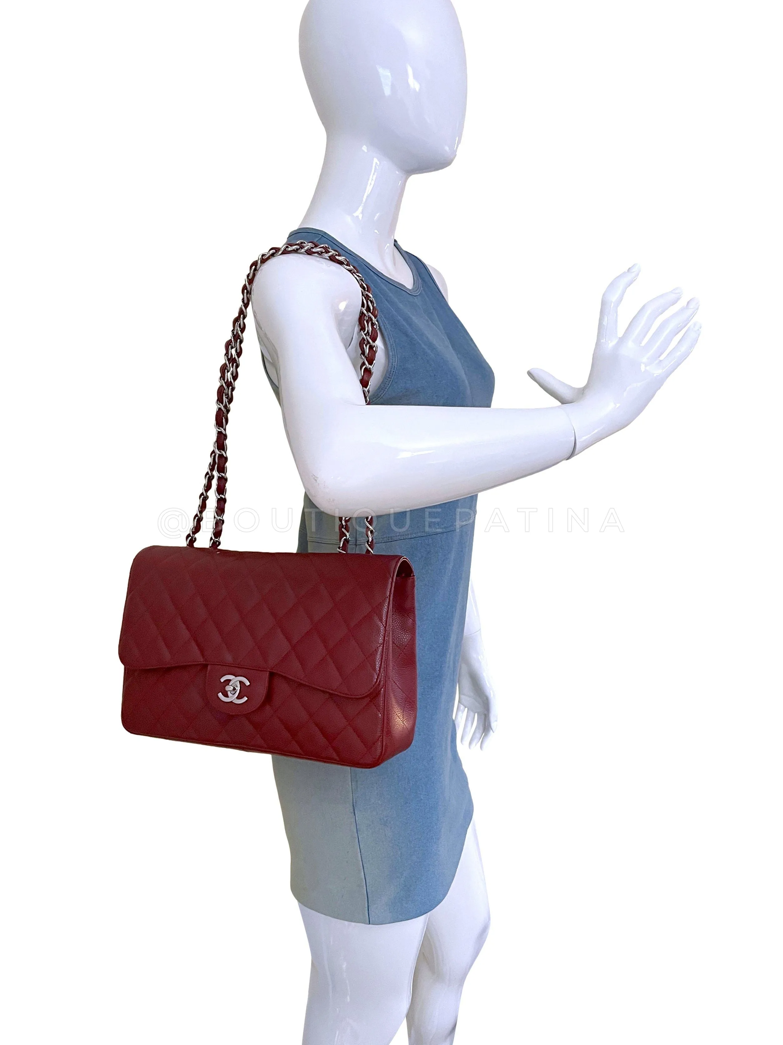 Chanel 2009 Burgundy Red Caviar Jumbo Classic Single Flap Bag SHW