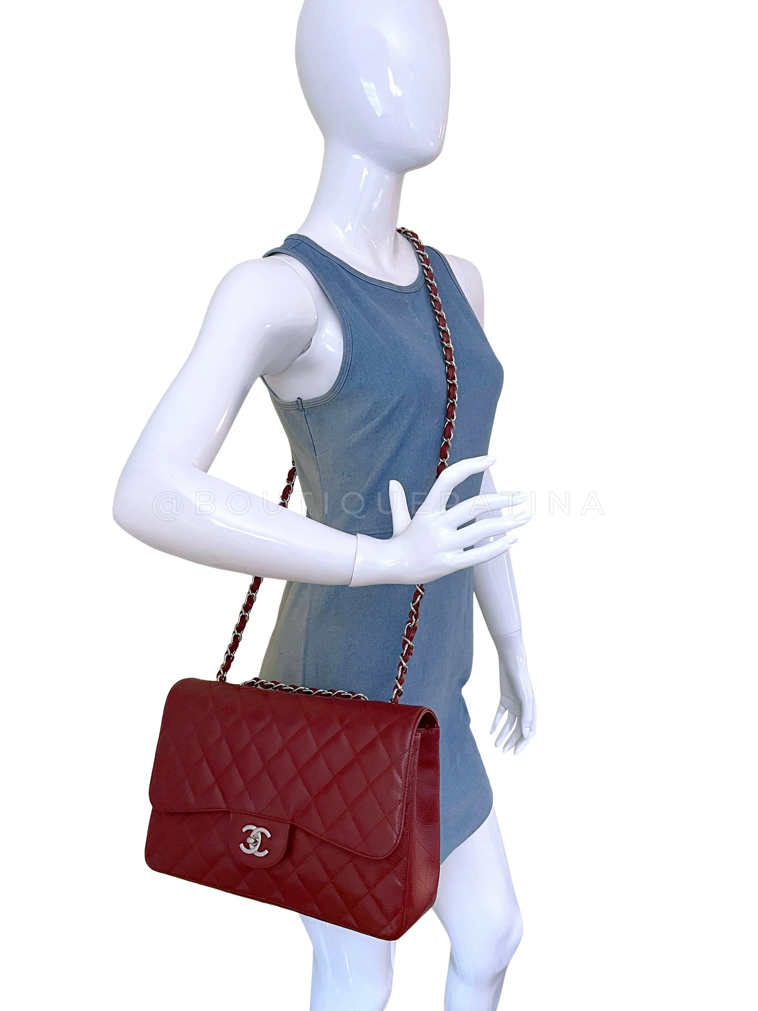 Chanel 2009 Burgundy Red Caviar Jumbo Classic Single Flap Bag SHW