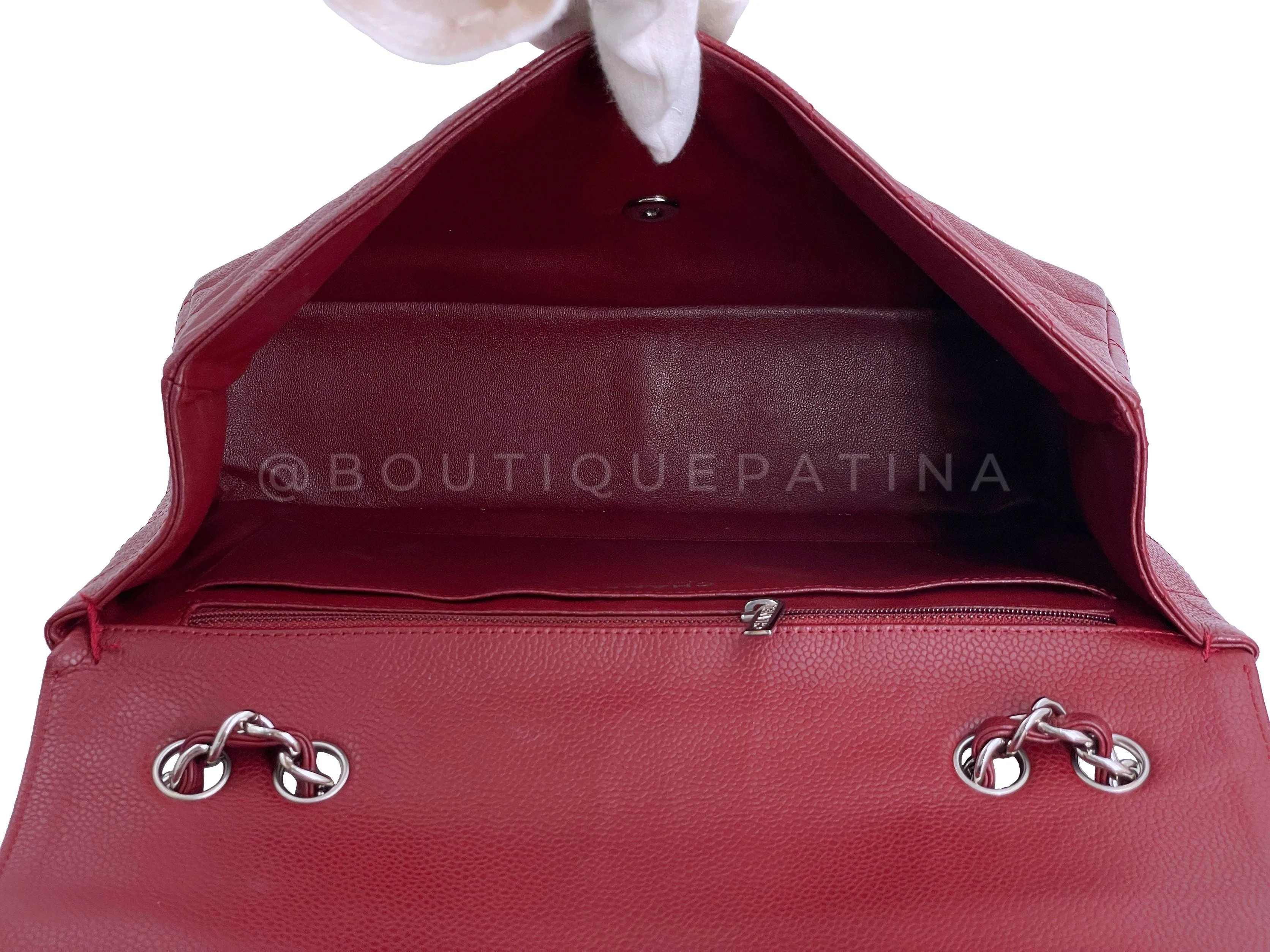 Chanel 2009 Burgundy Red Caviar Jumbo Classic Single Flap Bag SHW
