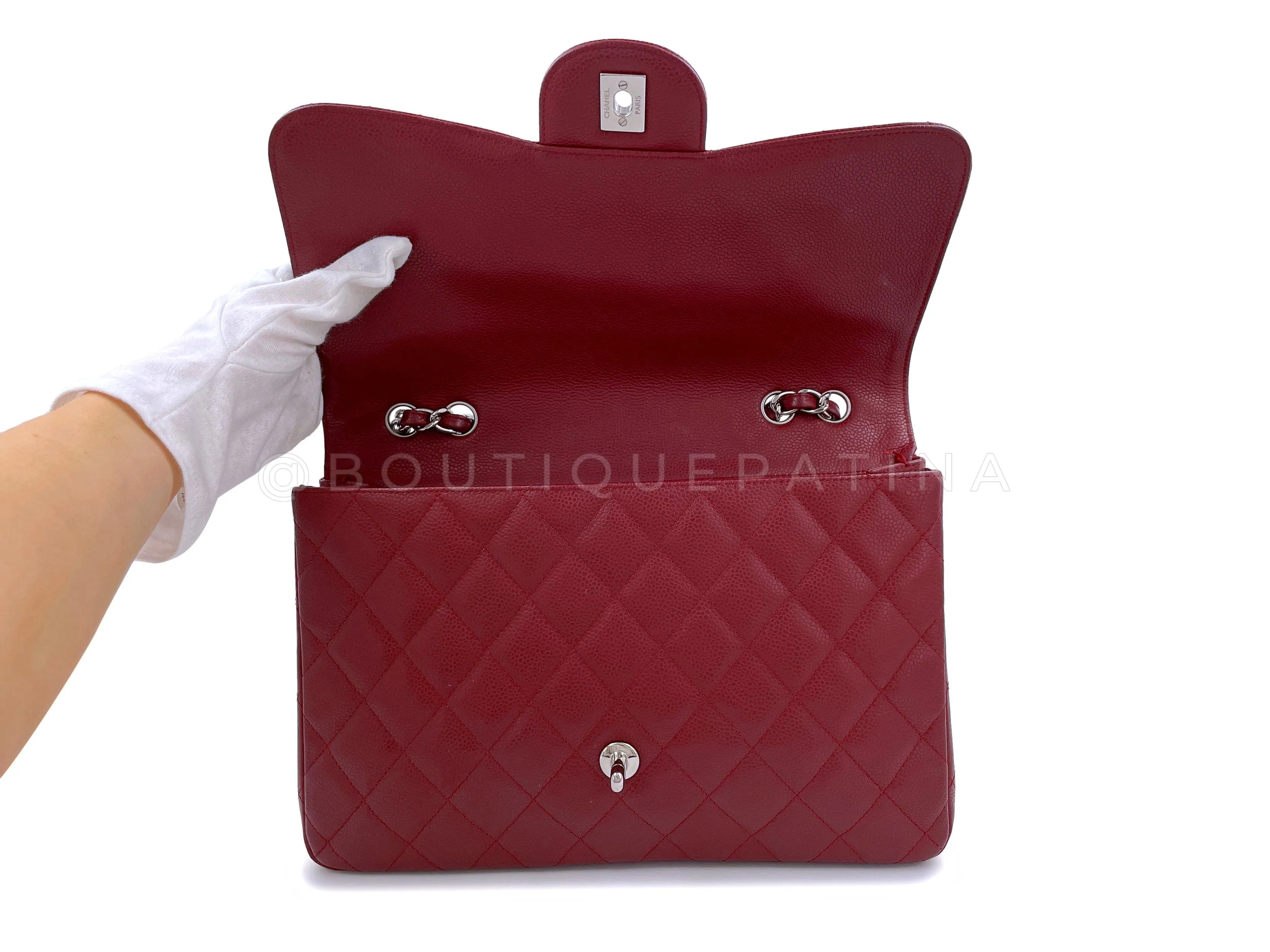 Chanel 2009 Burgundy Red Caviar Jumbo Classic Single Flap Bag SHW