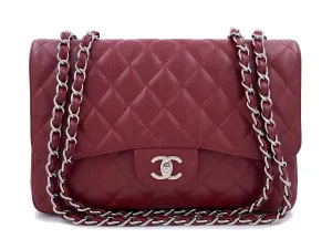 Chanel 2009 Burgundy Red Caviar Jumbo Classic Single Flap Bag SHW