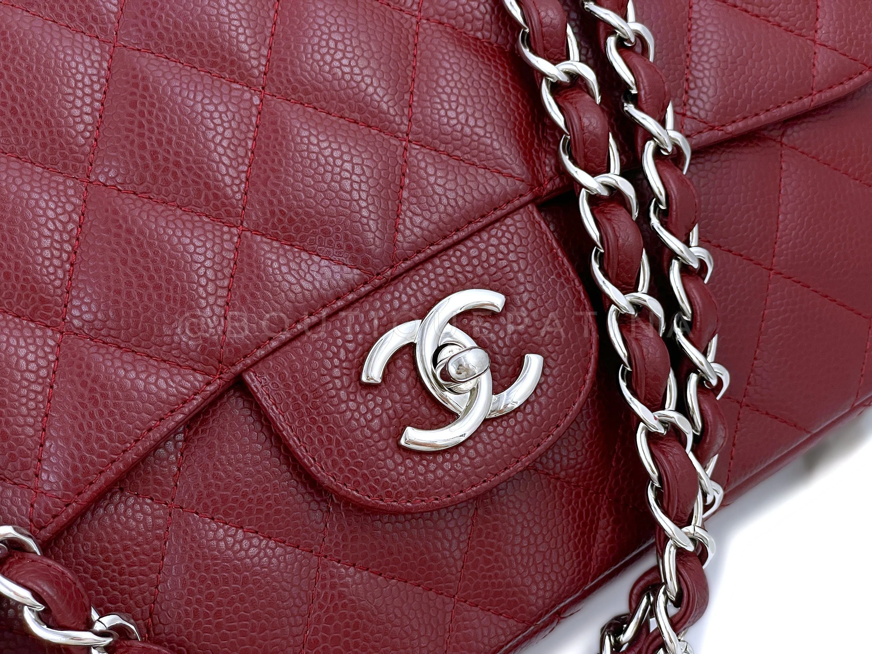 Chanel 2009 Burgundy Red Caviar Jumbo Classic Single Flap Bag SHW