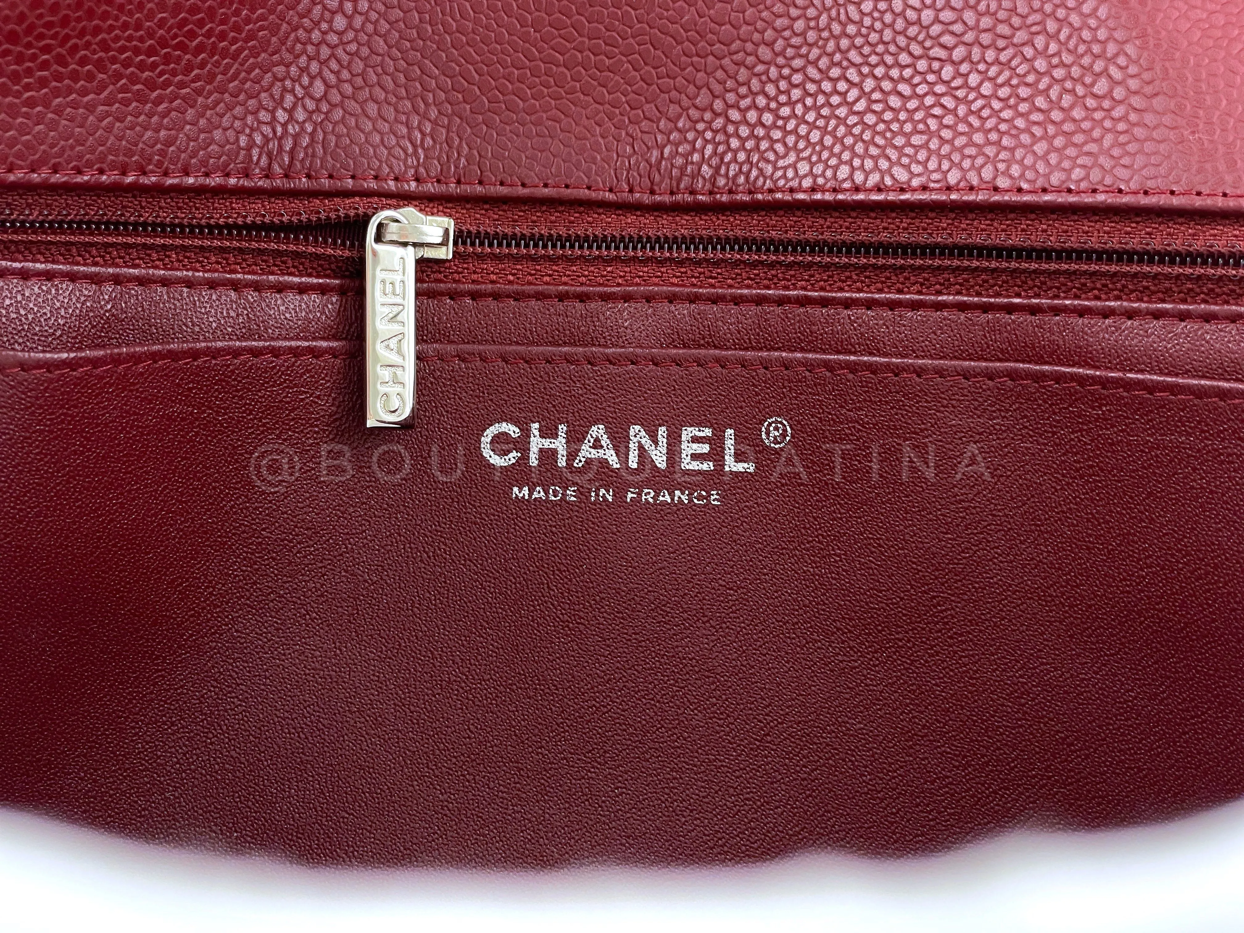 Chanel 2009 Burgundy Red Caviar Jumbo Classic Single Flap Bag SHW