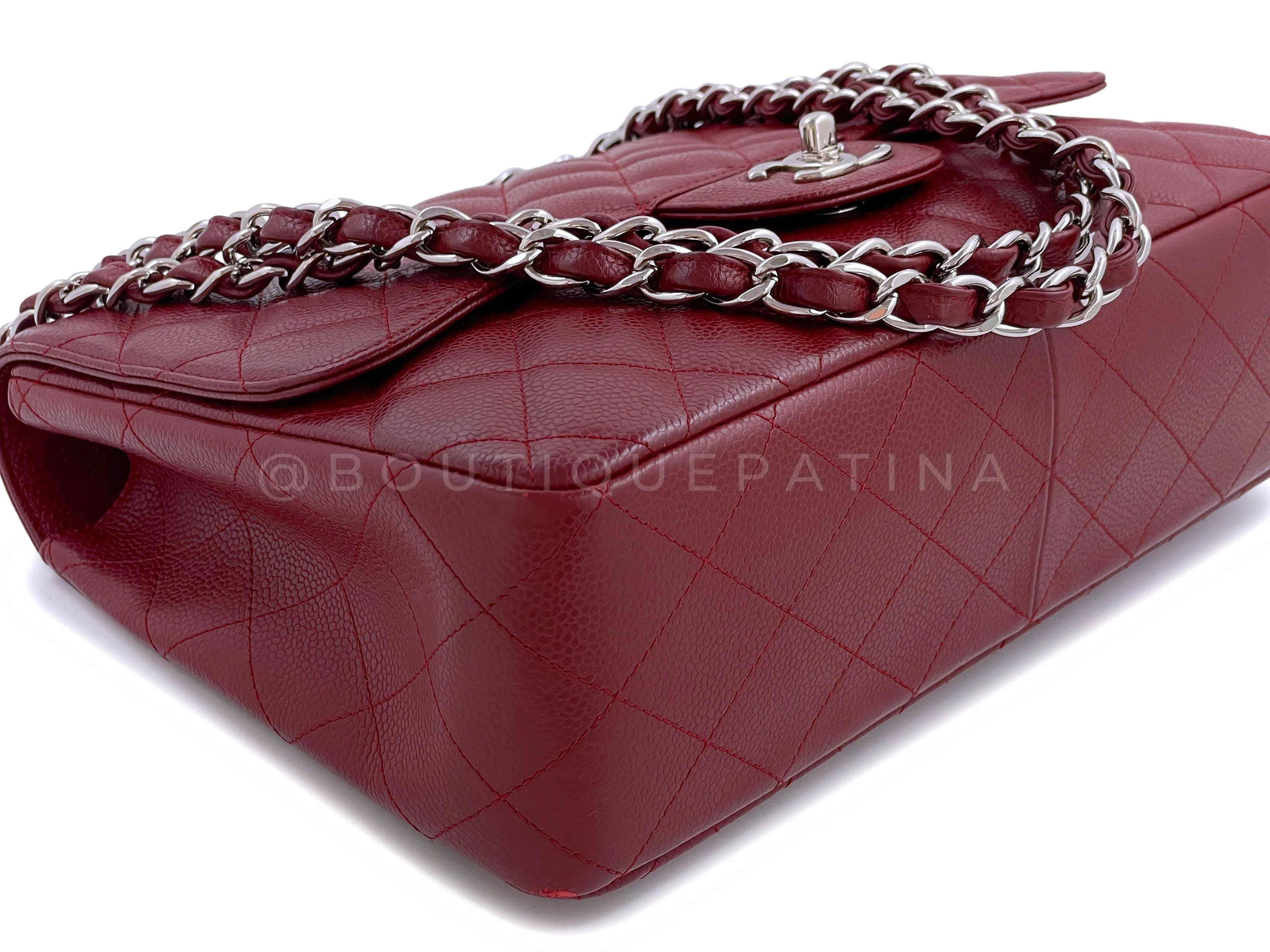 Chanel 2009 Burgundy Red Caviar Jumbo Classic Single Flap Bag SHW
