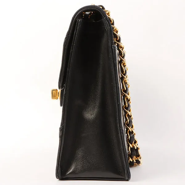 Chanel Around 1990 Made Design Flap Logo Turn Lock Chain Bag Black