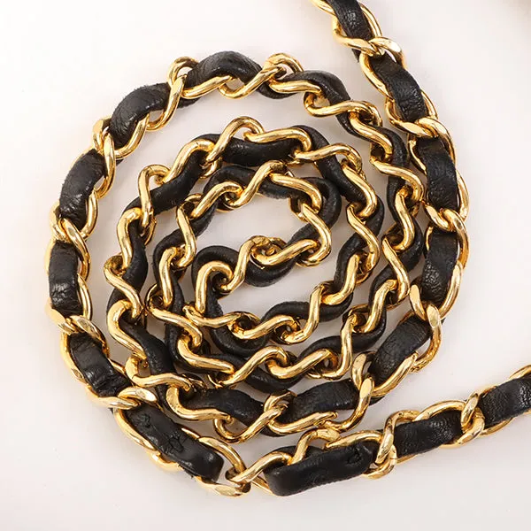 Chanel Around 1990 Made Design Flap Logo Turn Lock Chain Bag Black