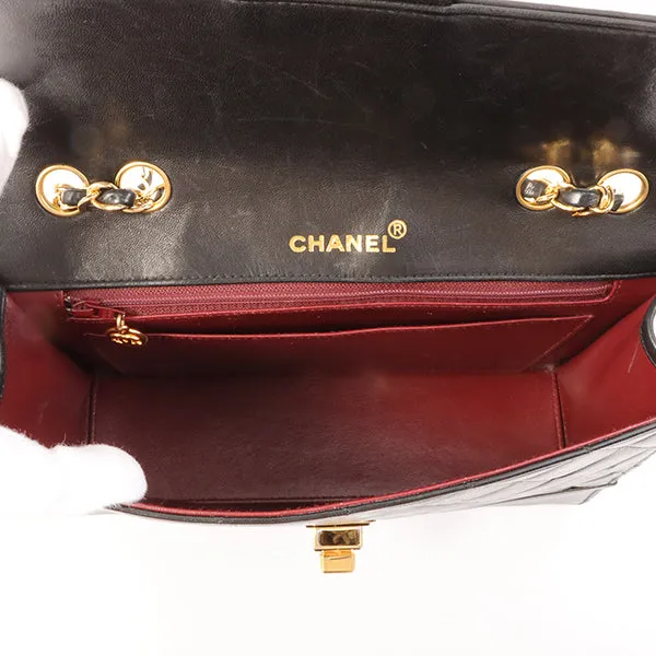 Chanel Around 1990 Made Design Flap Logo Turn Lock Chain Bag Black