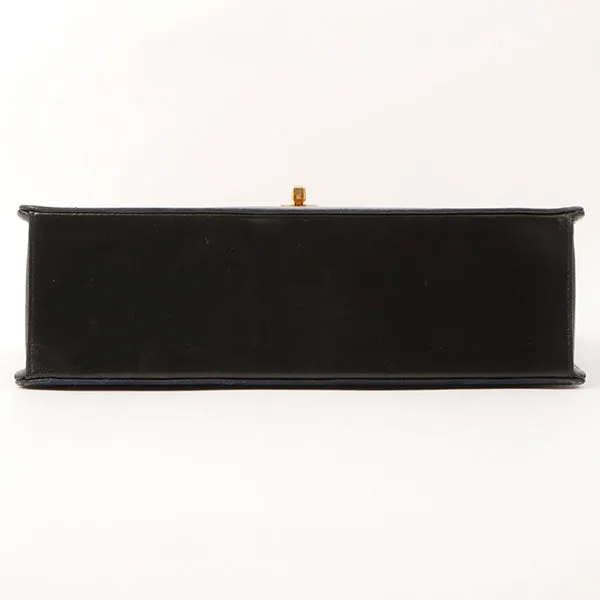 Chanel Around 1990 Made Design Flap Logo Turn Lock Chain Bag Black