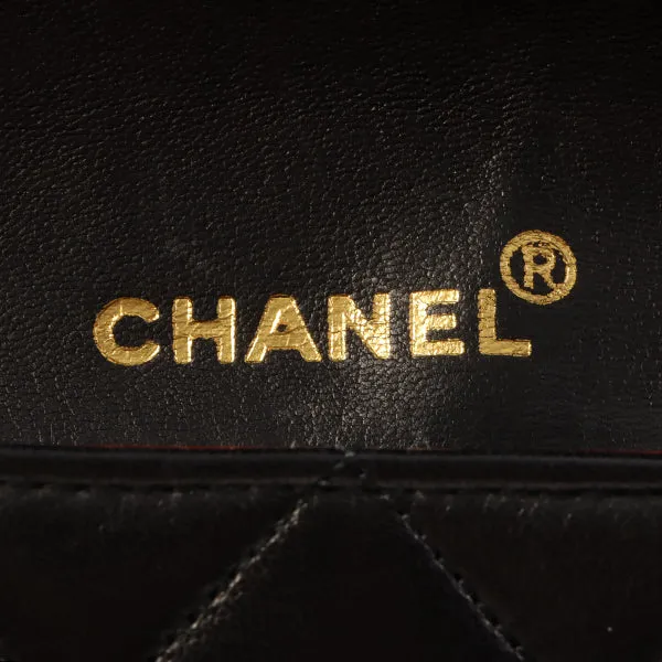 Chanel Around 1990 Made Design Flap Logo Turn Lock Chain Bag Black