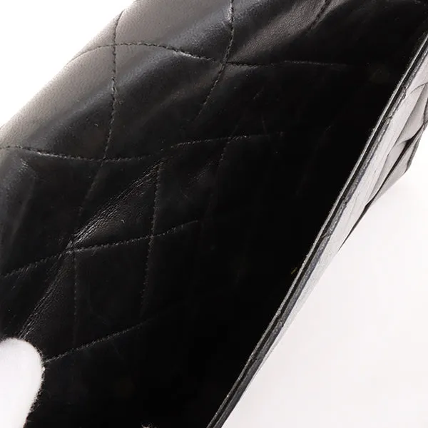 Chanel Around 1990 Made Design Flap Logo Turn Lock Chain Bag Black