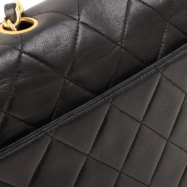 Chanel Around 1990 Made Design Flap Logo Turn Lock Chain Bag Black
