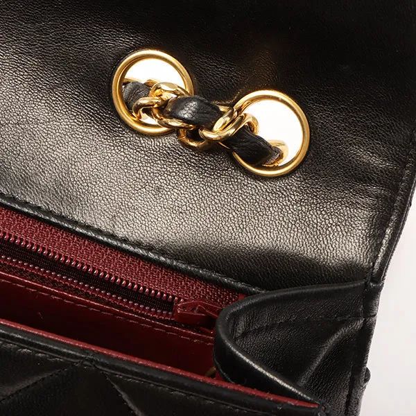 Chanel Around 1990 Made Design Flap Logo Turn Lock Chain Bag Black