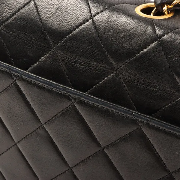 Chanel Around 1990 Made Design Flap Logo Turn Lock Chain Bag Black