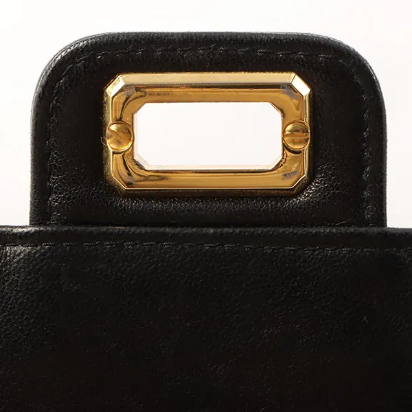Chanel Around 1990 Made Design Flap Logo Turn Lock Chain Bag Black