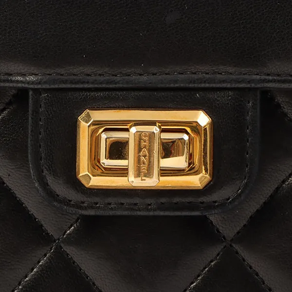 Chanel Around 1990 Made Design Flap Logo Turn Lock Chain Bag Black